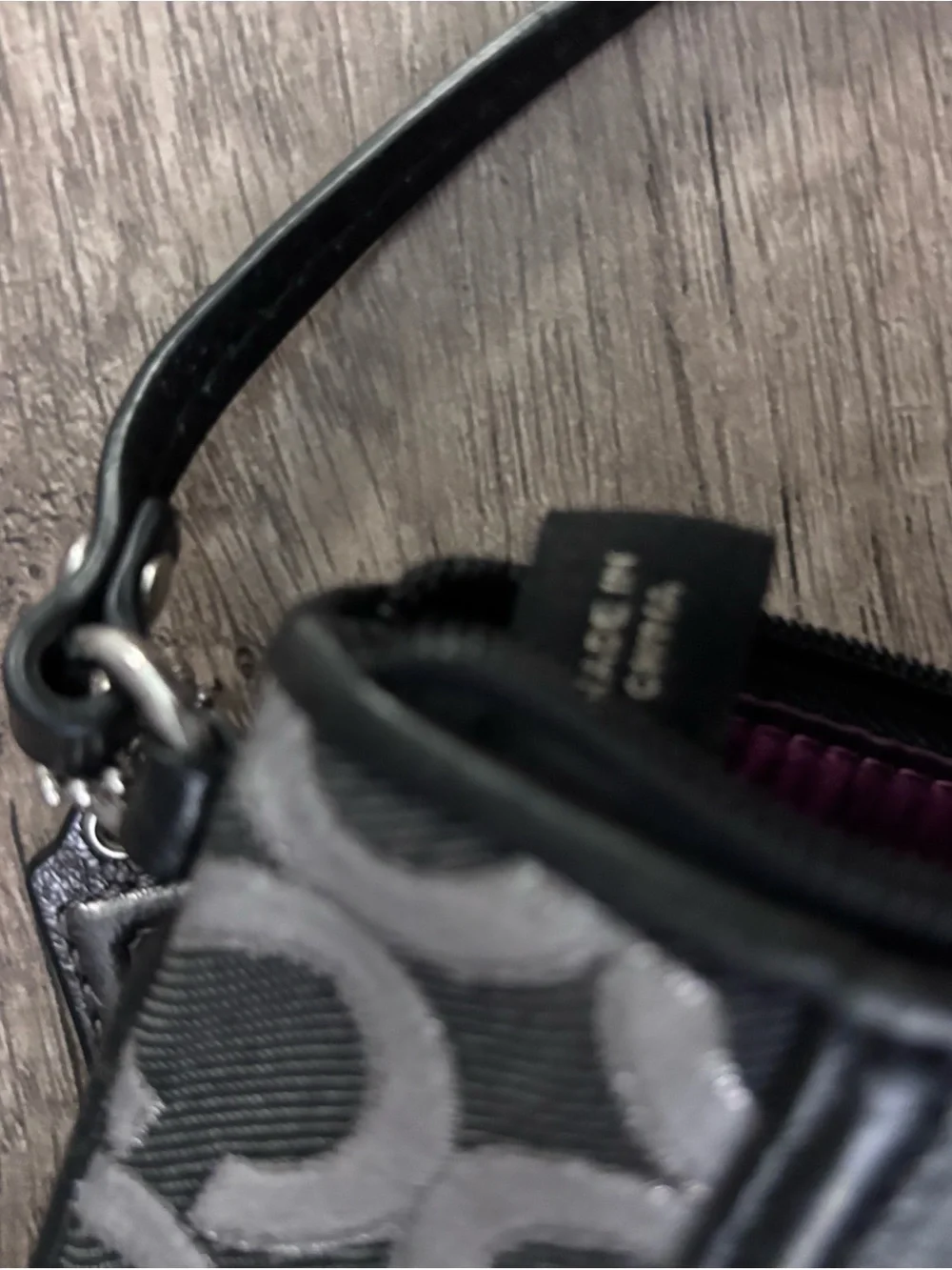 Coach Black & Gray Signature Wristlet with Leather Trim